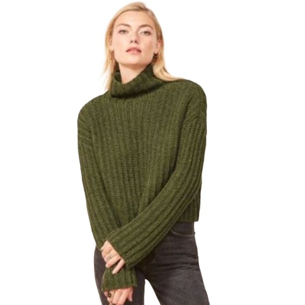 Reformation x La Ligne Sz L Never Let Me Go Sweater Olive Turtleneck Cropped